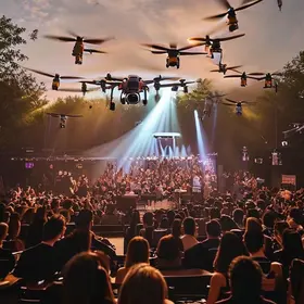 show de drones e orquestra