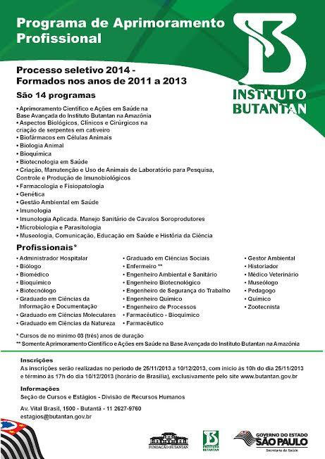 Hoje é o último dia para se inscrever no Programa de Aperfeiçoamento Profissional do Butantan pap-butantan