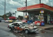 carro destrói loja de conveniência