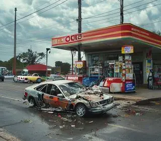carro destrói loja de conveniência