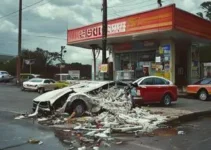 carro invade loja de conveniência em posto de combustível