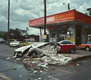 carro invade loja de conveniência em posto de combustível